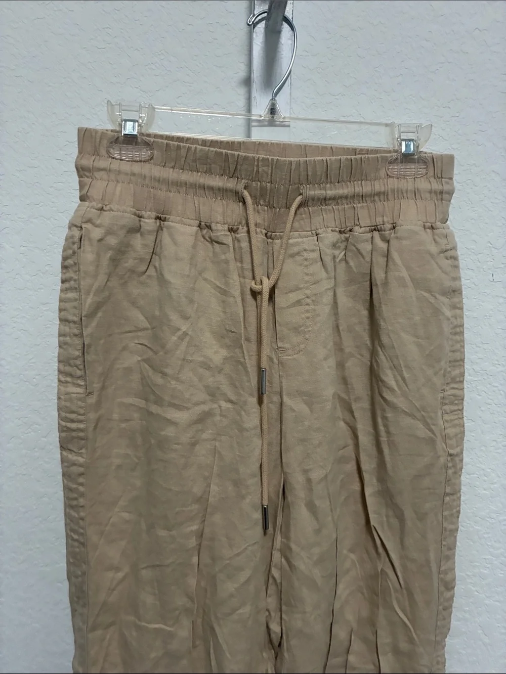 Quince 100% Linen Tan Casual Wide Leg Drawstring Pants